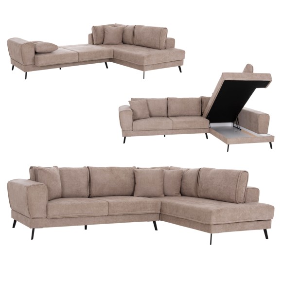 ΚΑΝΑΠΕΣ ΚΡΕΒΑΤΙ ΔΕΞΙΑ ΓΩΝΙΑ ZENORA FB93337.03R ΜΠΕΖ ΥΦΑΣΜΑ 303x214x80Υεκ