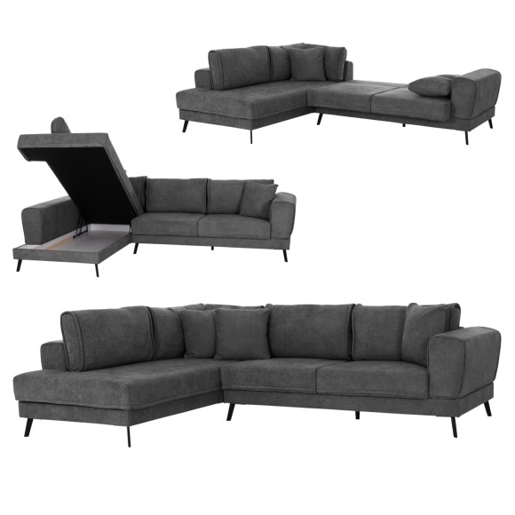 ΚΑΝΑΠΕΣ ΚΡΕΒΑΤΙ ΑΡΙΣΤΕΡΗ ΓΩΝΙΑ FB93337.01L ΣΚΟΥΡΟ ΓΚΡΙ ΥΦΑΣΜΑ 303x214x80Υεκ