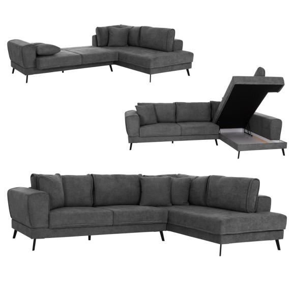 ΚΑΝΑΠΕΣ ΚΡΕΒΑΤΙ ΔΕΞΙΑ ΓΩΝΙΑ FB93337.01R ΣΚΟΥΡΟ ΓΚΡΙ ΥΦΑΣΜΑ 303x214x80Υεκ