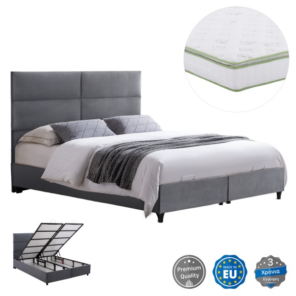 ΚΡΕΒΑΤΙ ΜΕ ΣΤΡΩΜΑ ΔΙΠΛΟ FB921163 ΓΚΡΙ ΒΕΛΟΥΔΟ & ΑΠΟΘ.ΧΩΡΟΣ-ΓΙΑ 160x200εκ.