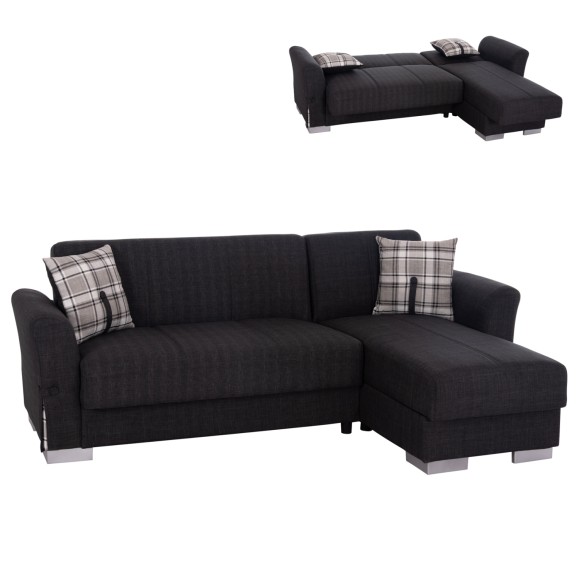 ΓΩΝΙΑΚΟΣ ΚΑΝΑΠΕΣ-ΚΡΕΒΑΤΙ ΜΕ ΑΠΟΘ. ΧΩΡΟ FB93291.01 ΑΝΘΡΑΚΙ ΥΦΑΣΜΑ 218x138x77Y