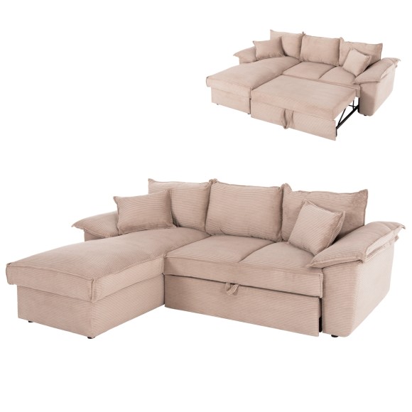 ΚΑΝΑΠΕΣ-ΚΡΕΒΑΤΙ-ΑΡΙΣΤ.ΓΩΝΙΑ ΜΕ ΑΠΟΘ.ΧΩΡΟ FB93276.01L ΜΠΕΖ ΥΦΑΣΜΑ 256x159x87Υεκ