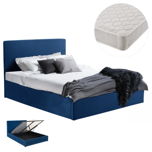 ΚΡΕΒΑΤΙ ΔΙΠΛΟ & ΣΤΡΩΜΑ FB921273.04 ΜΠΛΕ ΒΕΛΟΥΔΟ ΜΕ ΑΠΟΘ.ΧΩΡΟ--ΓΙΑ 160x200εκ