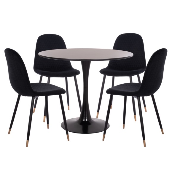 ΣΕΤ ΤΡΑΠΕΖΑΡΙΑΣ 5ΤΜΧ FB921191 MDF TOP-ΜΕΤΑΛΛΙΚΑ ΠΟΔΙΑ-ΒΕΛΟΥΔΟ--ΜΑΥΡΟ