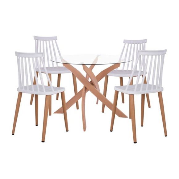 ΣΕΤ ΤΡΑΠΕΖΑΡΙΑΣ 5ΤΜΧ ΚΑΡΕΚΛΕΣ ΛΕΥΚΕΣ & ΤΡΑΠΕΖΙ ΜΕΤΑΛΛΙΚΟ Φ90X74Υ FB911304