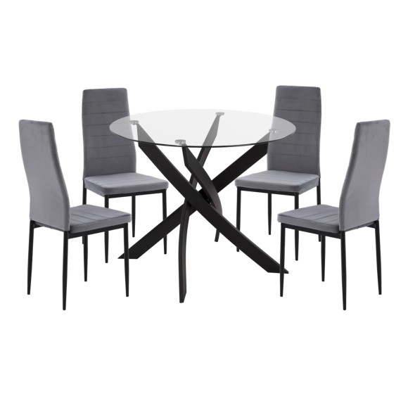 ΣΕΤ ΤΡΑΠΕΖΑΡΙΑΣ 5ΤΜΧ FB921199.01 ΓΥΑΛΙ--ΜΕΤΑΛΛΟ ΣΕ ΜΑΥΡΟ & ΒΕΛΟΥΔΟ ΓΚΡΙ