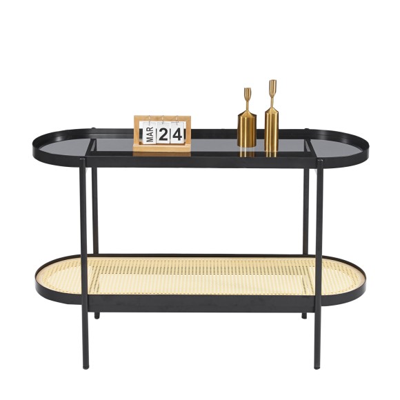 ΚΟΝΣΟΛΑ FB918032 ΓΥΑΛΙ TOP-ΜΕΤΑΛΛΟ-RATTAN ΣΕ ΦΥΣΙΚΟ 120x43x76,5Υεκ.