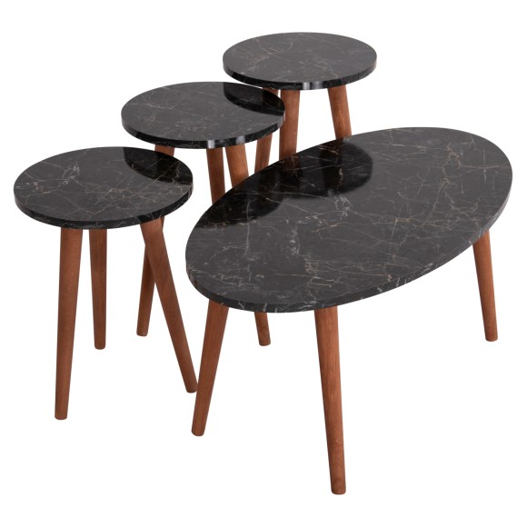 ΣΕΤ ΤΡΑΠΕΖΙΑ ΣΑΛΟΝΙΟΥ FB918180.02 ΜΕΛΑΜΙΝΗ ΜΑΥΡΟ ΜΑΡΜΑΡΟ-ΚΑΡΥΔΙ ΠΟΔΙΑ 90x50x42.5 εκ. & Φ35x48-52-56 εκ.