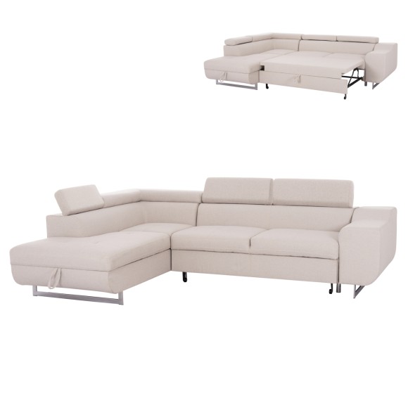 ΓΩΝΙΑΚΟΣ ΚΑΝΑΠΕΣ-ΚΡΕΒΑΤΙ ΜΕ ΑΠΟΘ.ΧΩΡΟ FB93301.03L ΜΠΕΖ ΥΦΑΣΜΑ 285x205x90Υεκ.