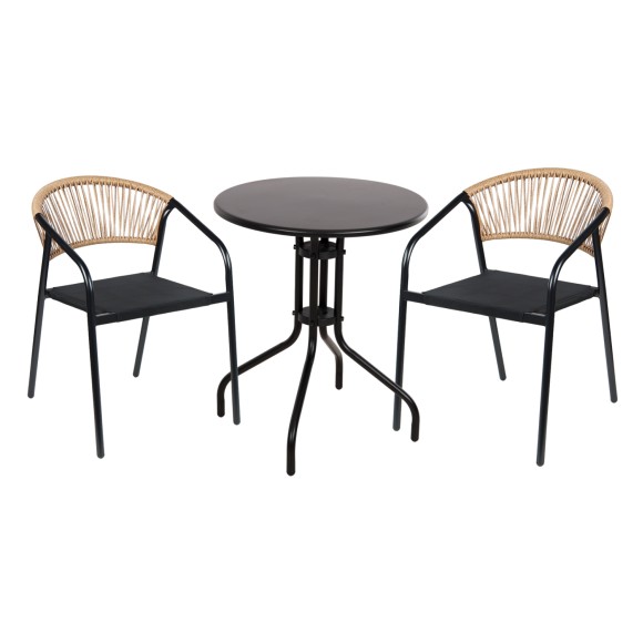 ΣΕΤ ΤΡΑΠΕΖΑΡΙΑΣ 3ΤΜΧ FB910728.03-- 2 ΜΕΤΑΛ. ΚΑΡΕΚΛΕΣ--ΣΤΡΟΓΓΥΛΟ ΤΡΑΠΕΖΙ Φ60εκ ΜΑΥΡΟ