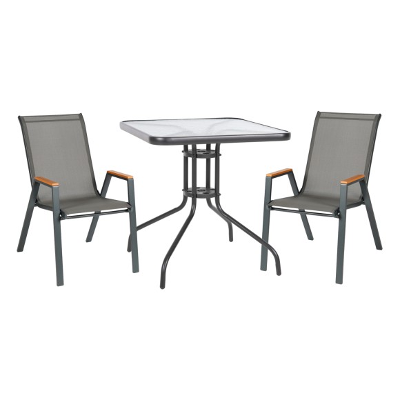 ΣΕΤ ΤΡΑΠΕΖΑΡΙΑΣ 3ΤΜΧ FB910730.01-- 2 ΚΑΡΕΚΛΕΣ & ΤΕΤΡΑΓΩΝΟ ΤΡΑΠΕΖΙ 70x70εκ ΓΚΡΙ