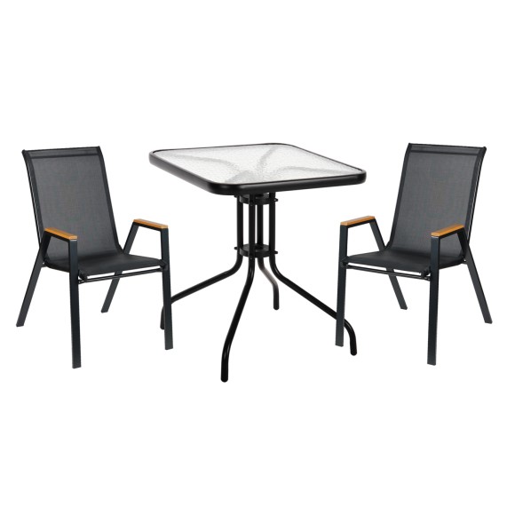 ΣΕΤ ΤΡΑΠΕΖΑΡΙΑΣ 3ΤΜΧ FB910730.03-- 2 ΚΑΡΕΚΛΕΣ & ΤΕΤΡΑΓΩΝΟ ΤΡΑΠΕΖΙ 60x60εκ ΜΑΥΡΟ