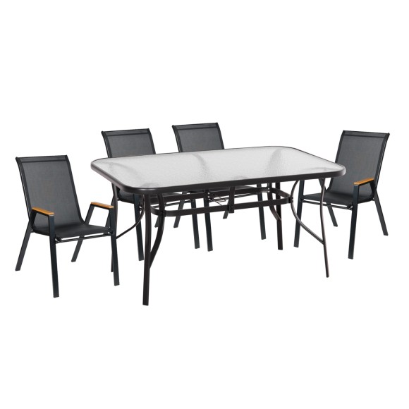 ΣΕΤ ΤΡΑΠΕΖΑΡΙΑΣ 5ΤΜΧ FB910729.03 ΚΑΡΕΚΛΕΣ ΜΕΤΑΛΛΙΚΕΣ & ΤΡΑΠΕΖΙ 150x90εκ ΜΑΥΡΟ