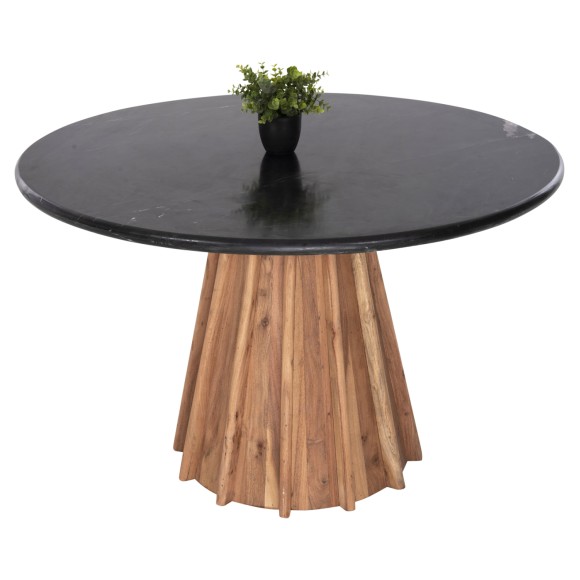 ΤΡΑΠΕΖΙ ΤΡΑΠΕΖΑΡΙΑΣ ΣΤΡΟΓΓΥΛΟ FB99687 ΜΑΣΙΦ ΞΥΛΟ ΑΚΑΚΙΑΣ-ΕΠΙΦΑΝΕΙΑ ΜΑΥΡΟ ΜΑΡΜΑΡΟ Φ120x76Υεκ