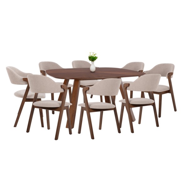 ΣΕΤ ΤΡΑΠΕΖΑΡΙΑΣ 9ΤΜΧ FB921341 ΤΡΑΠΕΖΙ ΑΠΟ MDF--ΚΑΡΕΚΛΕΣ RUBBERWOOD & ΥΦΑΣΜΑ