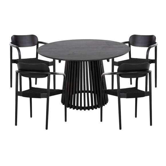 ΣΕΤ ΤΡΑΠΕΖΑΡΙΑΣ 5ΤΜΧ FB921075.01 ΣΤΡΟΓΓΥΛΟ ΤΡΑΠΕΖΙ Φ120εκ. & 4 ΚΑΡΕΚΛΕΣ-ΜΑΥΡΟ