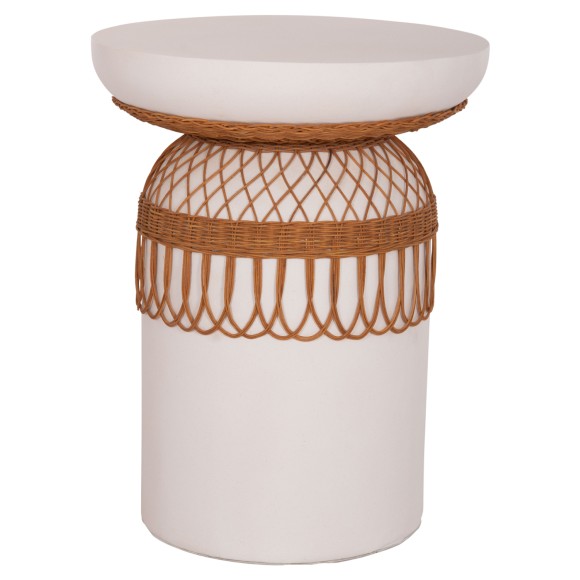 ΒΟΗΘΗΤΙΚΟ ΤΡΑΠΕΖΙ FB918159.02 FIBER CEMENT ΛΕΥΚΟ & RATTAN--Φ60x76,5Υεκ