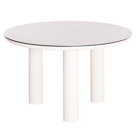 ΤΡΑΠΕΖΙ ΑΛΟΥΜΙΝΙΟΥ FB96201.02 ΚΡΕΜ ΣΚΕΛΕΤΟΣ-3D PRINT ΓΥΑΛΙ-ΚΕΡΑΜΙΚΟ LOOK Φ120εκ