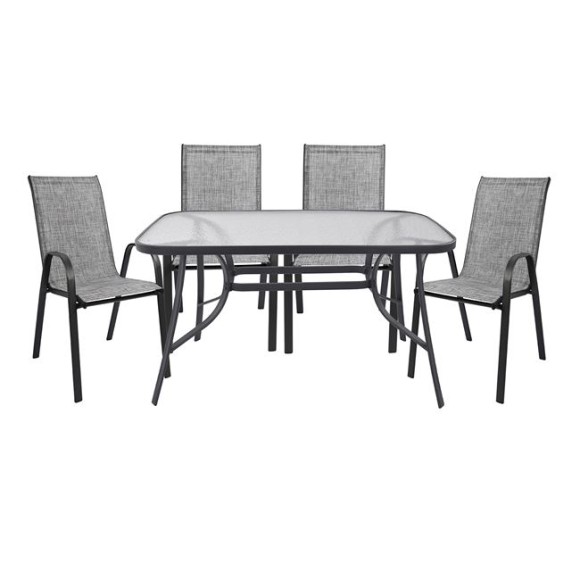 ΣΕΤ ΤΡΑΠΕΖΑΡΙΑΣ 5ΤΜΧ FB95200.01 ΜΕΤΑΛΛΙΚΟ ΓΚΡΙ ΜΕ 4 ΚΑΡΕΚΛΕΣ & ΤΡΑΠΕΖΙ 140Χ80