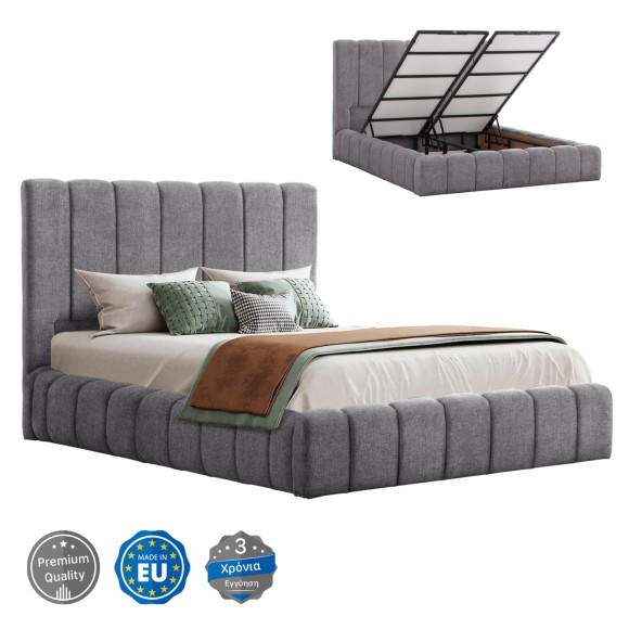 ΚΡΕΒΑΤΙ ΜΕ ΑΠΟΘΗΚΕΥΤΙΚΟ ΧΩΡΟ FB9719.22 ΥΦΑΣΜΑ TEDDY ΓΚΡΙ-ΓΙΑ ΣΤΡΩΜΑ 160x200εκ