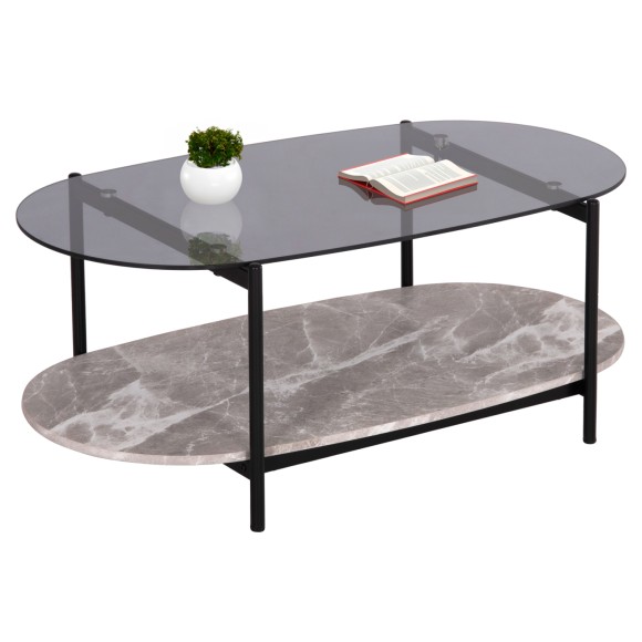 ΤΡΑΠΕΖΙ ΣΑΛΟΝΙΟΥ ΟΒΑΛ FB918040 ΓΥΑΛΙ ΦΙΜΕ TOP-GREY MARBLE ΜΕΛΑΜΙΝΗ 110x50x43Υεκ