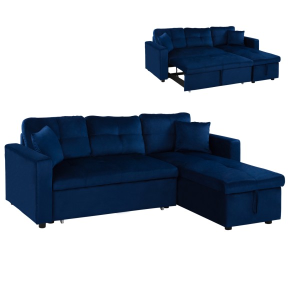 ΚΑΝΑΠΕΣ ΓΩΝΙΑ ΚΡΕΒΑΤΙ ΒΕΛΟΥΔΟ ΜΠΛΕ 224x147x85Υεκ.FB93028.18