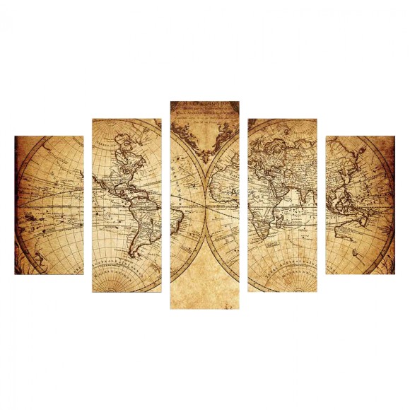 ΠΕΝΤΑΠΤΥΧΟΣ ΠΙΝΑΚΑΣ MDF VINTAGE WORLD MAP HM97206.06 100X60x0,3 εκ.