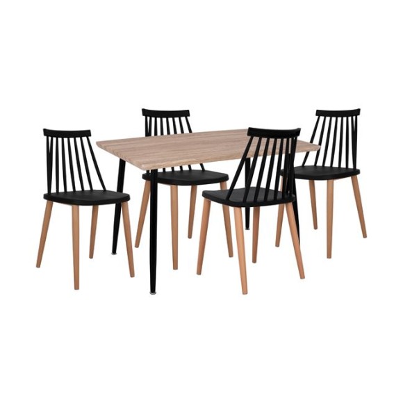 ΣΕΤ 5ΤΜΧ ΤΡΑΠΕΖΙ 140x80x76 cm SONAMA & ΚΑΡΕΚΛΕΣ ΜΑΥΡΕΣ ΜΕΤΑΛΛΙΚΑ ΠΟΔΙΑ FB911037