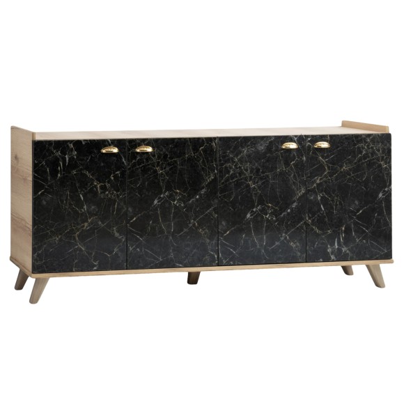 ΜΠΟΥΦΕΣ ΜΕΛΑΜΙΝΗΣ FB99045.01 NATURAL WOOD - ΜΑΥΡΟ ΜΑΡΜΑΡΟ 180x41x77,8Y εκ.