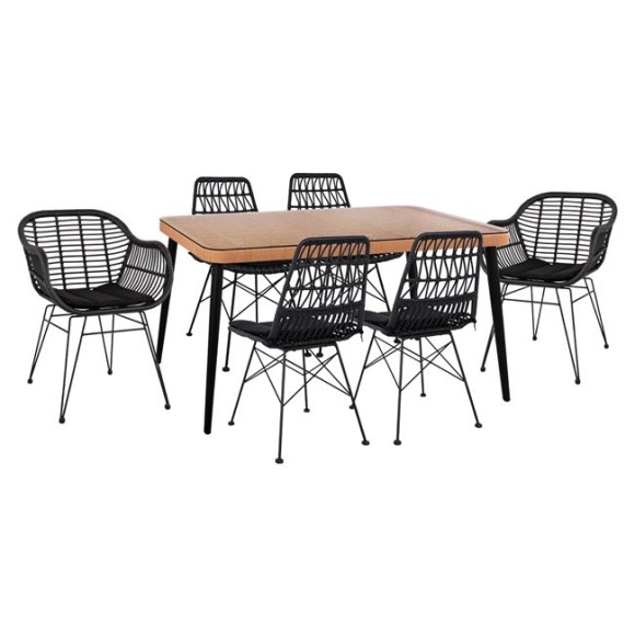 ΣΕΤ 7ΤΜΧ WICKER ΜΕ ΤΡΑΠΕΖΙ 160X90X78Υ ΜΠΕΖ & ΜΑΥΡΟ ΧΡΩΜΑ FB910513