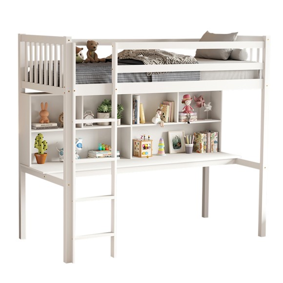 ΠΑΙΔΙΚH KOYKETA τ.MONTESSORI ΜΕ ΓΡΑΦΕΙΟ & ΒΙΒΛΙΟΘΗΚΗ FB9708.03 ΞΥΛΟ ΠΕΥΚΟΥ ΛΕΥΚΟ- 90x190εκ