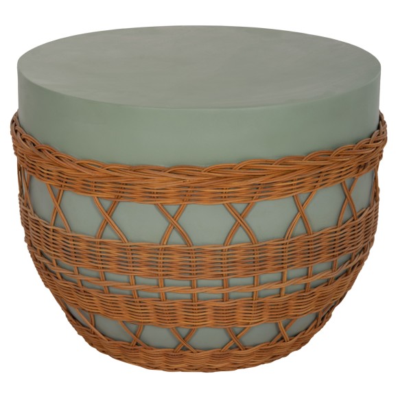 ΤΡΑΠΕΖΙ ΣΑΛΟΝΙΟΥ FB918165 FIBER CEMENT ΠΡΑΣΙΝΟ-RATTAN ΦΥΣΙΚΟ Φ56x47Υεκ.