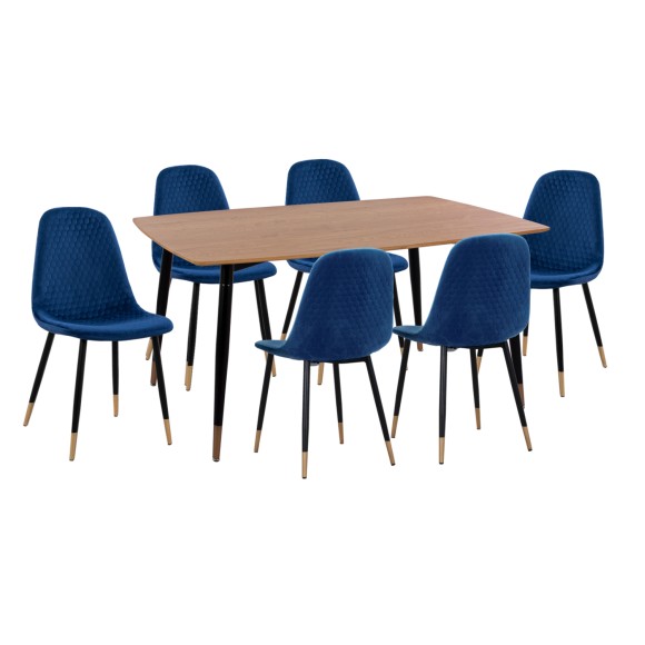 ΣΕΤ ΤΡΑΠΕΖΑΡΙΑΣ 7ΤΜΧ FB911197.08 MDF TOP-ΒΕΛΟΥΔΟ ΜΠΛΕ & ΜΕΤΑΛΛΟ ΜΑΥΡΟ