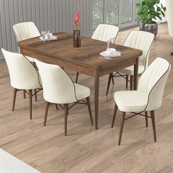 ΣΕΤ 5 ΤΜΧ ΤΡΑΠΕΖΙ ORION 78X132-170X80+ 4 ΚΑΡ. THALEIA  ΜΠΕΖ (376.20.105210+ 4TMX 376.20.205201)